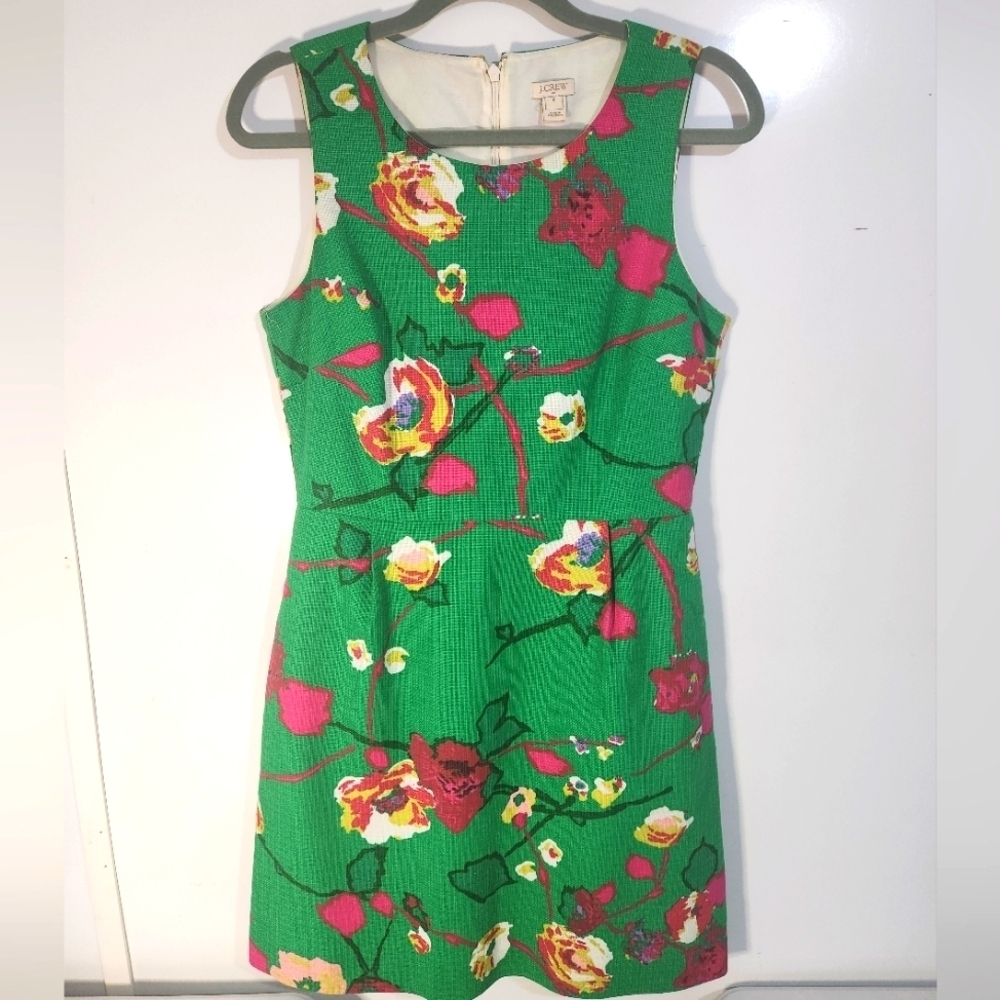 J Crew Floral Green Sleeveless Dress Size 8